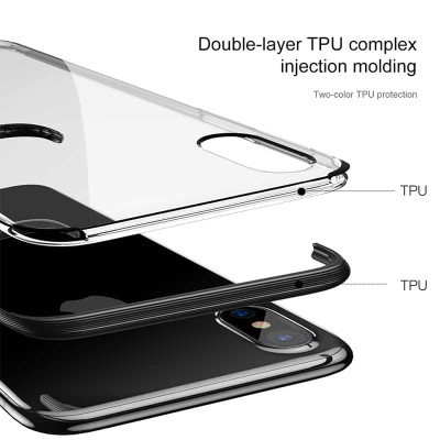 Силиконови гърбове Силиконови гърбове за Apple Iphone Луксозен силиконов гръб ТПУ Neo Hybrid оригинален BASEUS Armor Cover за Apple Iphone X / Apple iPhone XS прозрачен със син кант